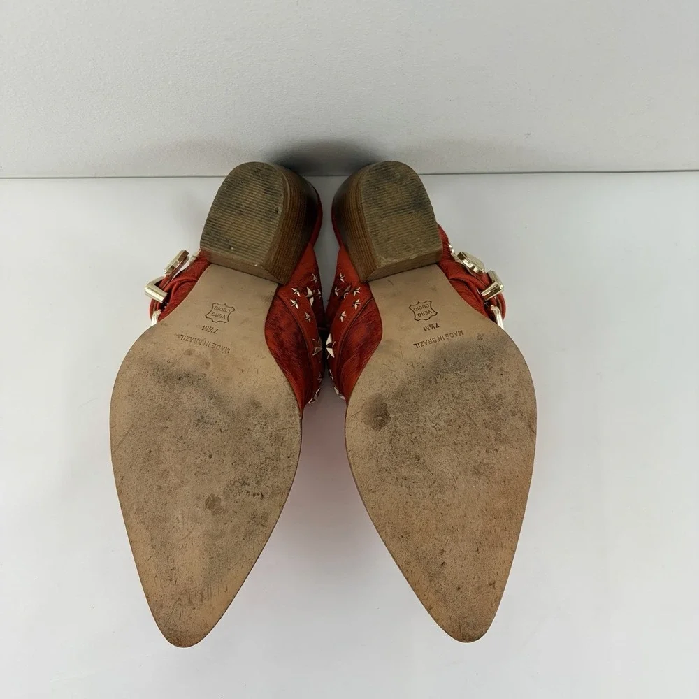 Matisse Kate Bosworth Orangey Red Western‎ Mule Heels Women 7.5 M Leather Brazil